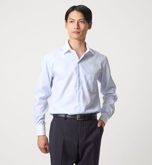 UNITED ARROWS green label relaxing「コットン シャドーストライプ クレリック ワイドカラー ドレスシャツ -イージーアイロン-」|シャツ・ブラウス|LT.BLUE
