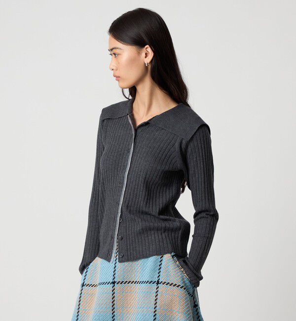 EMMEL REFINES「＜EMMEL REFINES＞EM レイヤーリブ ボタン ニット」|ニット・セーター|DK.GRAY