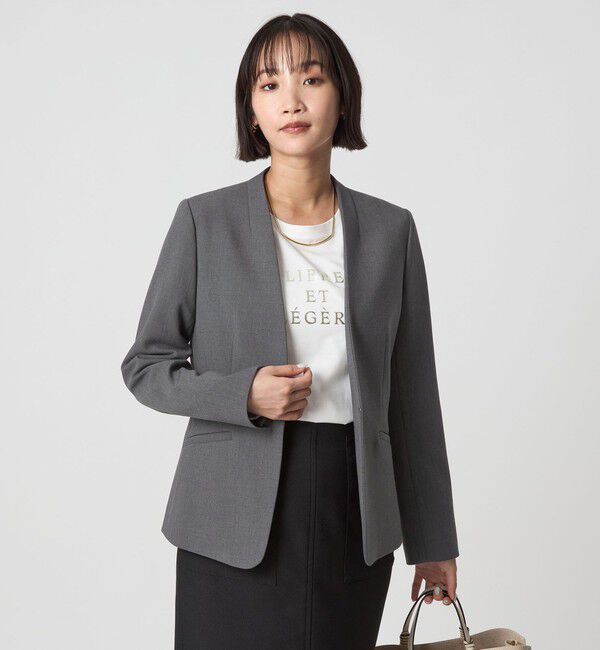 UNITED ARROWS green label relaxing「ダブルクロス ノーラペル ジャケット ウォッシャブル ストレッチ」|ノーカラージャケット|MD.GRAY