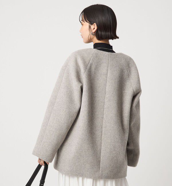 UNITED ARROWS green label relaxing「［size SHORTあり］アンゴラビーバー ノーカラー ミドル コート」|ノーカラーコート|