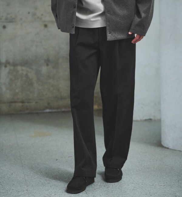 UNITED ARROWS green label relaxing「コットン チノ 1プリーツ W4 ワイドパンツ」|チノ|BLACK