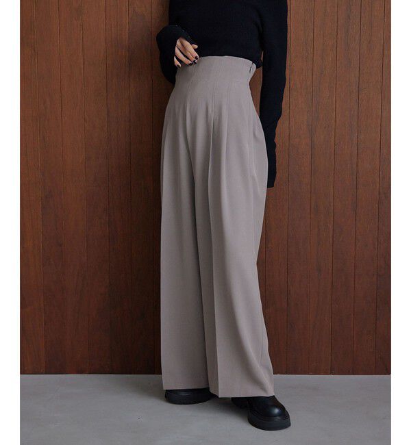 EMMEL REFINES「＜EMMEL REFINES＞EM ハイウエスト ワイドパンツ」|チノ|LT.GRAY