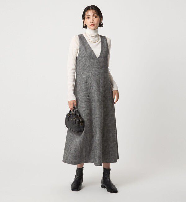 UNITED ARROWS green label relaxing「［size SHORTあり］TWEEDY  ツイーディー Vネック フレア ジャンパースカート」|ジャンパースカート|BLACK