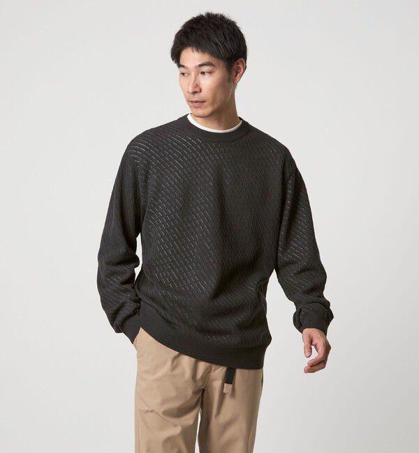 UNITED ARROWS green label relaxing「メッシュ レイヤード クルーネック ニット」|ニット・セーター|DK.GRAY