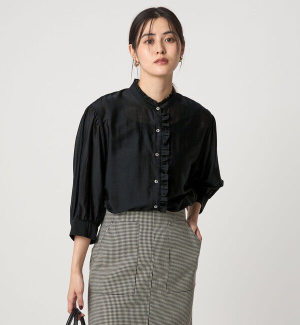 UNITED ARROWS green label relaxing「フロントネック フリル ブラウス」|シャツ・ブラウス|BLACK