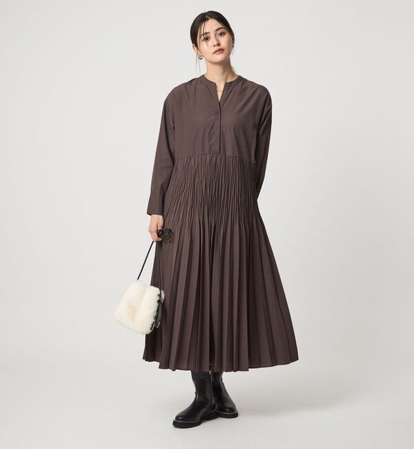UNITED ARROWS green label relaxing「［size SHORTあり］ワッシャー プリーツ ロングスリーブ ワンピース」|ワンピース|DK.BROWN