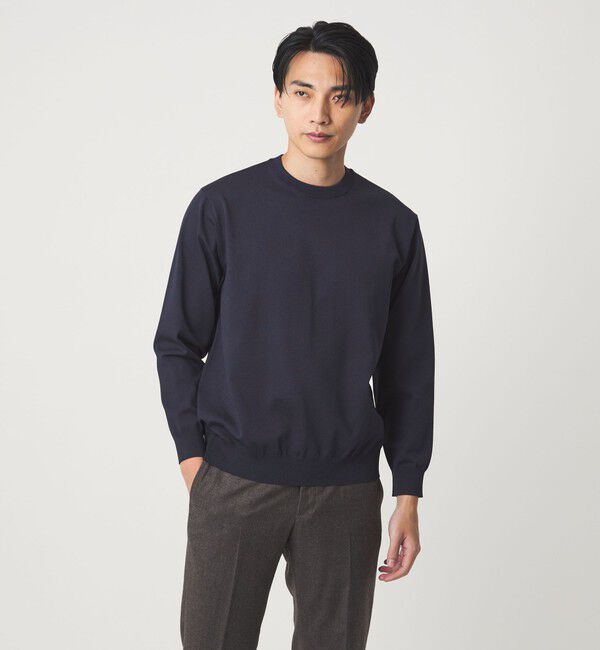 UNITED ARROWS green label relaxing「A+ MOULINE ポリエステル クルーネック ニット -ウォッシャブル-」|ニット・セーター|NAVY