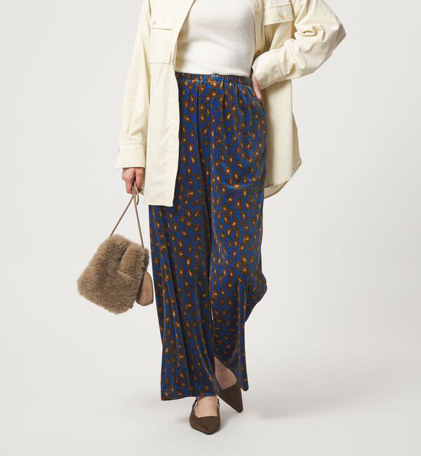 UNITED ARROWS green label relaxing「ベロア レオパード ワイド パンツ」|チノ|NAVY