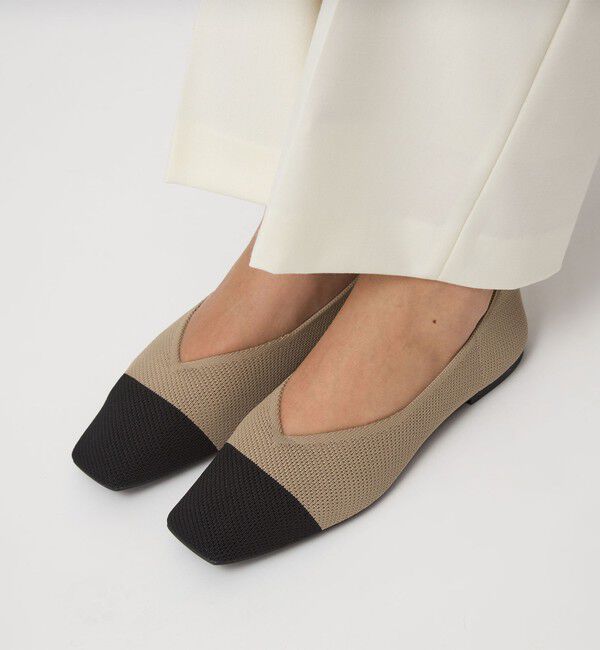 UNITED ARROWS green label relaxing「ウェルネス ニット スクエアVカット シューズ 撥水 ウォッシャブル」|バレエシューズ|
