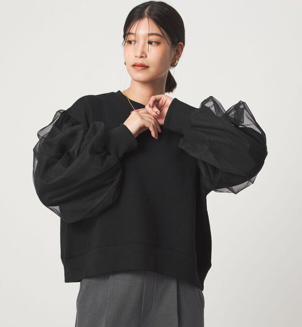 UNITED ARROWS green label relaxing「【WEB限定】＜at ease＞チュール ドッキング スウェット プルオーバー」|スウェット・ジャージ|BLACK