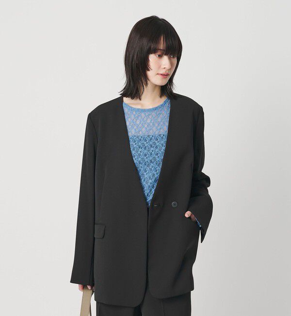 BEAUTY&YOUTH UNITED ARROWS「【WEB限定 Wardrobe DAILY MINIMAL】ダブルクロス カラーレスジャケット ウォッシャブル」|ノーカラージャケット|