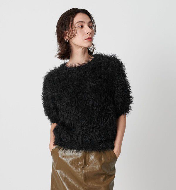 BEAUTY&YOUTH UNITED ARROWS「フェザーヤーン ハーフスリーブ ニットプルオーバー」|ニット・セーター|BLACK