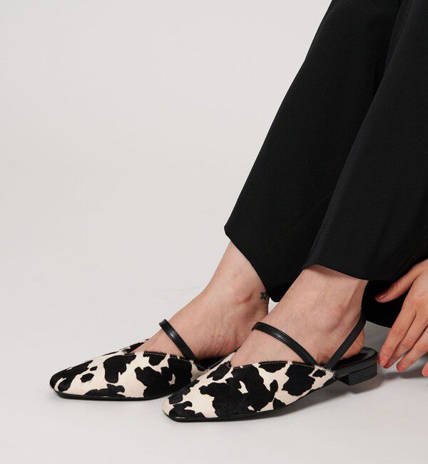 BEAUTY&YOUTH UNITED ARROWS「ヘアー&times;レザー コンビ フラットシューズ」|サンダル|BLACK