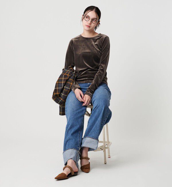 BEAUTY&YOUTH UNITED ARROWS「ポリエステルブレンド ベロアロングスリーブ Tシャツ」|Tシャツ・カットソー|