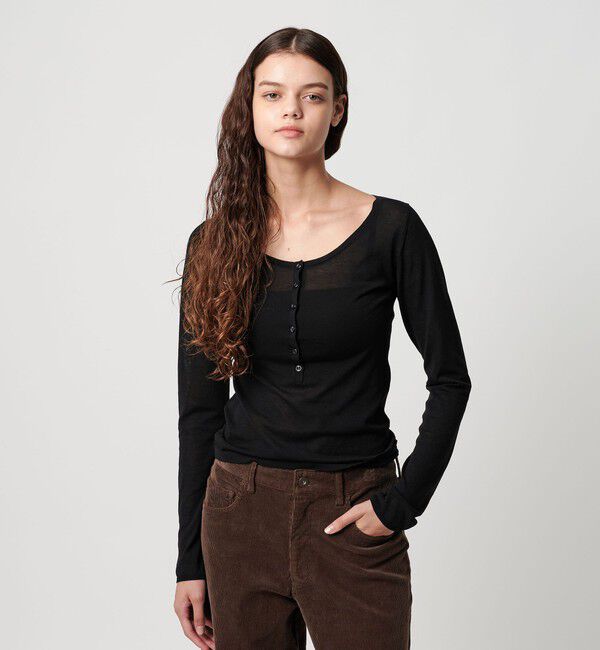ATTISESSION「＜ATTISESSION＞ヘンリーネック プルオーバー トップス」|ニット・セーター|BLACK
