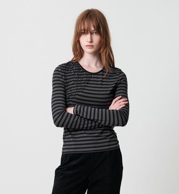 ATTISESSION「＜ATTISESSION＞シャーリング ボーダー プルオーバー トップス」|Tシャツ・カットソー|