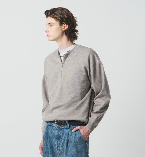 BEAUTY&YOUTH UNITED ARROWS「ハイブリッド ウール ジップ クルーネック ニット」|ニット・セーター|NATURAL