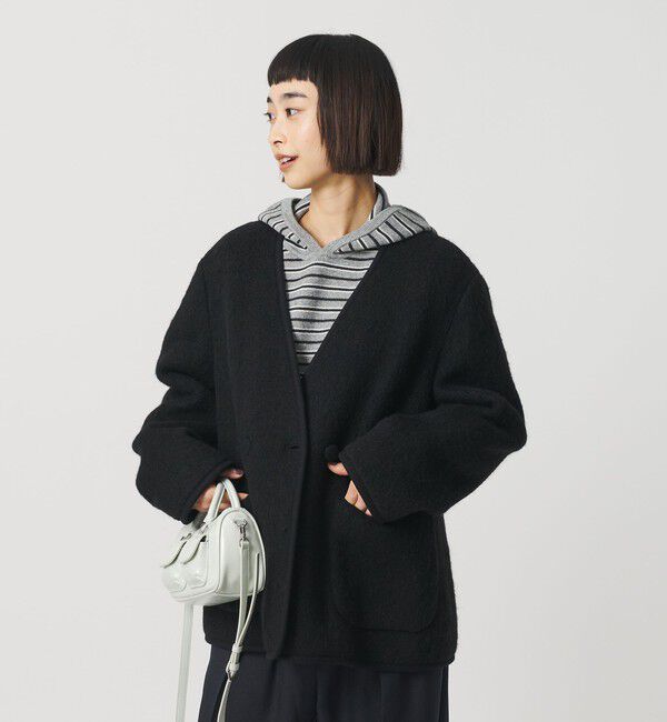 BEAUTY&YOUTH UNITED ARROWS「シャギー ノーカラージャケットコート」|ノーカラージャケット|BLACK