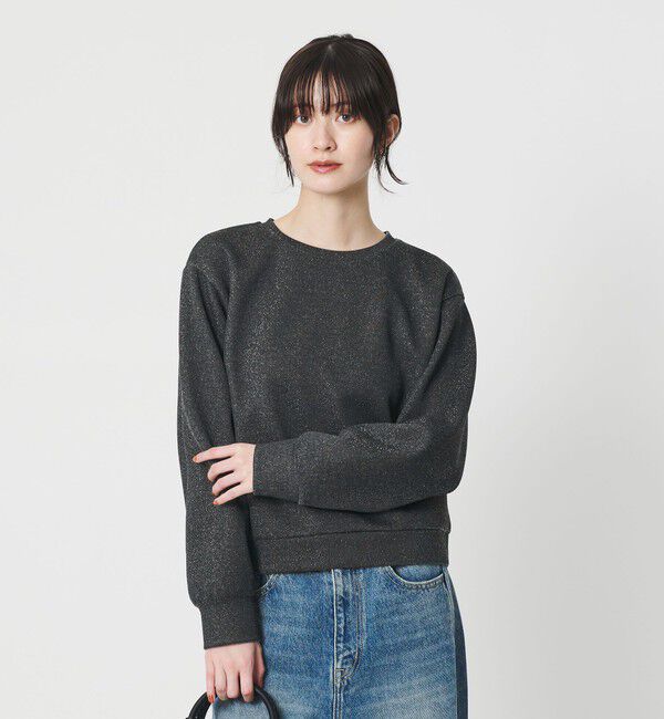 BEAUTY&YOUTH UNITED ARROWS「ポリエステルコットンブレンド ラメダンボール プルオーバー/ブラック」|Tシャツ・カットソー|