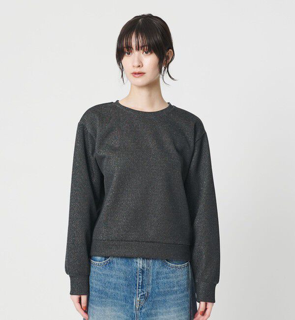 BEAUTY&YOUTH UNITED ARROWS「ポリエステルコットンブレンド ラメダンボール プルオーバー/ブラック」|Tシャツ・カットソー|