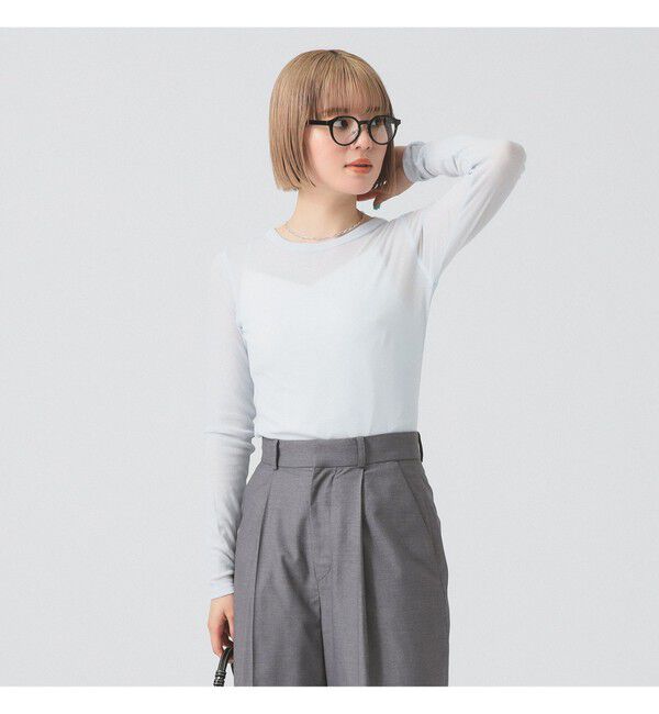 Ray BEAMS 「テレコ リブ クルーネック トップス」|Tシャツ・カットソー|BLUE