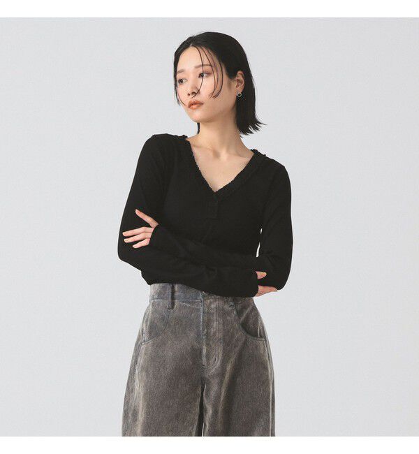 Ray BEAMS 「ギャザー ブレード Vネック トップス」|その他|BLACK