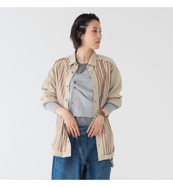 BEAMSBOY「maturely / ストライプ アンド ソリッド カットオフ ロングスリーブ シャツ」|シャツ・ブラウス|