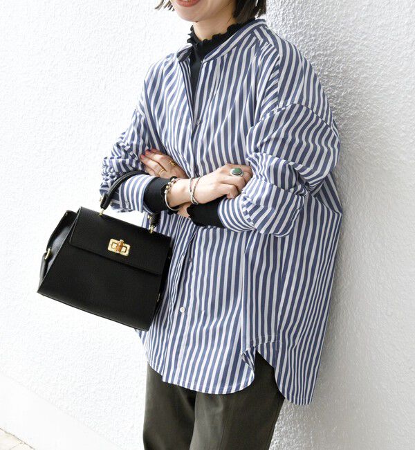 SHIPS any「《一部追加予約》SHIPS any:〈洗濯機可能〉REPREVE バンド カラー シャツ」|シャツ・ブラウス|ネイビー