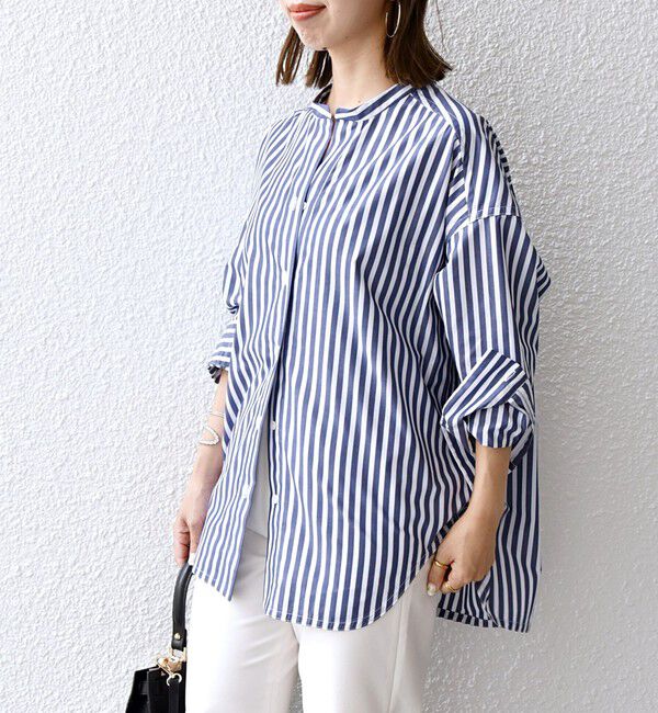 SHIPS any「《一部追加予約》SHIPS any:〈洗濯機可能〉REPREVE バンド カラー シャツ」|シャツ・ブラウス|