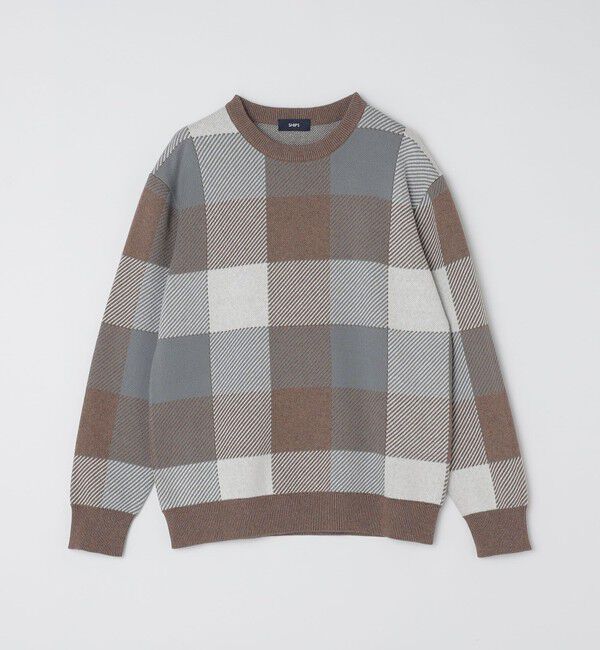 SHIPS「SHIPS:〈手洗い可能〉コットン カシミヤ チェック クルーネック ニット」|ニット・セーター|