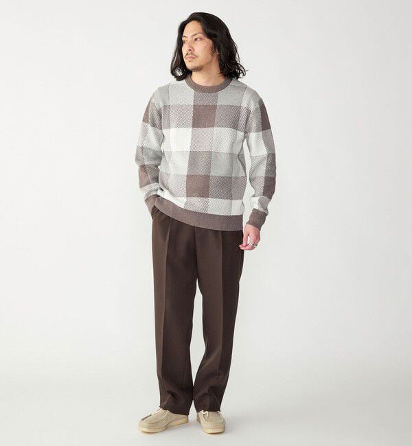SHIPS「SHIPS:〈手洗い可能〉コットン カシミヤ チェック クルーネック ニット」|ニット・セーター|