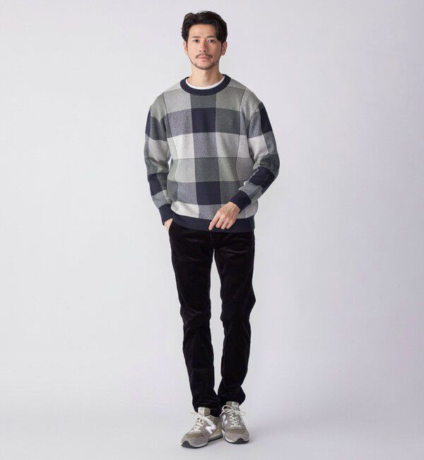 SHIPS「SHIPS:〈手洗い可能〉コットン カシミヤ チェック クルーネック ニット」|ニット・セーター|