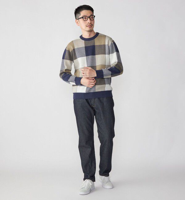 SHIPS「SHIPS:〈手洗い可能〉コットン カシミヤ チェック クルーネック ニット」|ニット・セーター|
