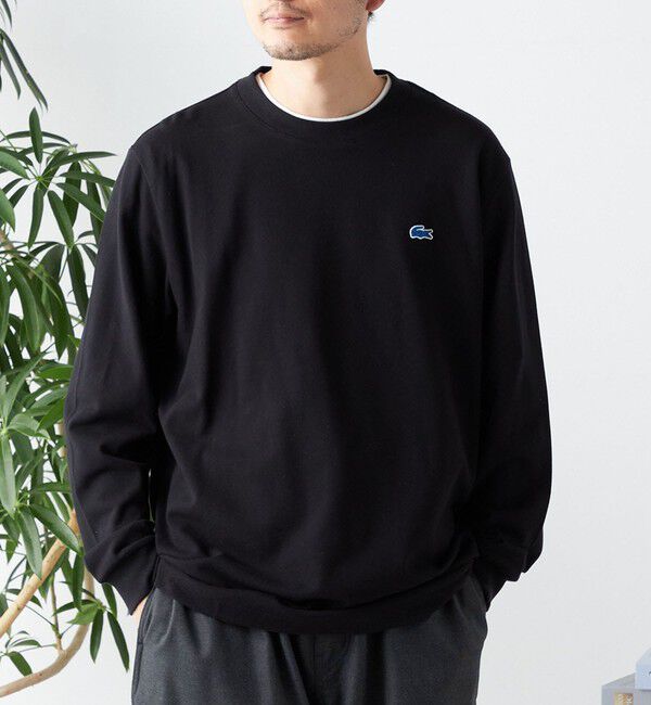 SHIPS any「【SHIPS any別注】LACOSTE: ワンポイント ピケ クルーネック Tシャツ (ロンT)◇」|Tシャツ・カットソー|ブラック
