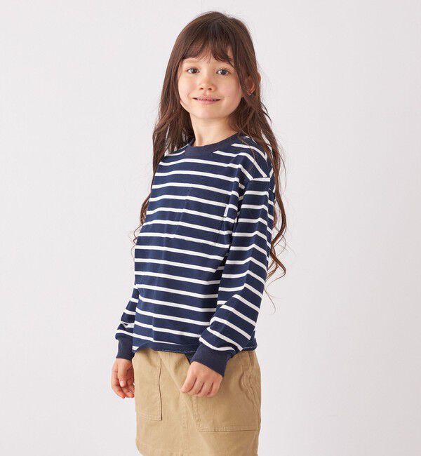 SHIPS any「SHIPS any: リンガーネック ボーダー 長袖 ポケット Tシャツ<KIDS>」|Tシャツ・カットソー|