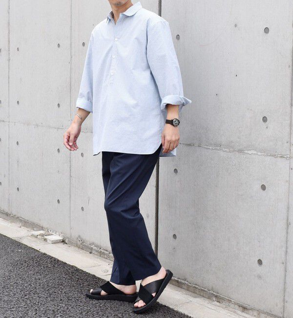 SHIPS any「SHIPS any: 〈洗濯機可能〉コットン / リネン ブルー ストライプ 7分袖 プルオーバーシャツ◇」|シャツ・ブラウス|