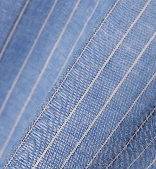 SHIPS any「SHIPS any: 〈洗濯機可能〉コットン / リネン ブルー ストライプ 7分袖 プルオーバーシャツ◇」|シャツ・ブラウス|