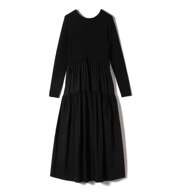 SHIPS for women「〈手洗い可能〉リブ ニット 長袖 &times; 布帛 ギャザー スカート ワンピース」|ワンピース|