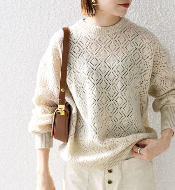 SHIPS any「SHIPS any:〈手洗い可能〉レース編み クルーネック ニット プルオーバー」|ニット・セーター|ナチュラル