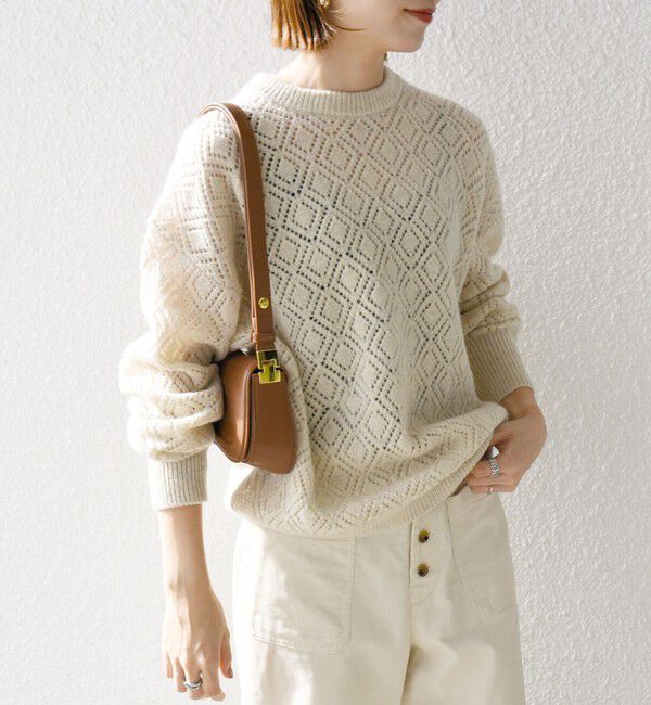 SHIPS any「SHIPS any:〈手洗い可能〉レース編み クルーネック ニット プルオーバー」|ニット・セーター|