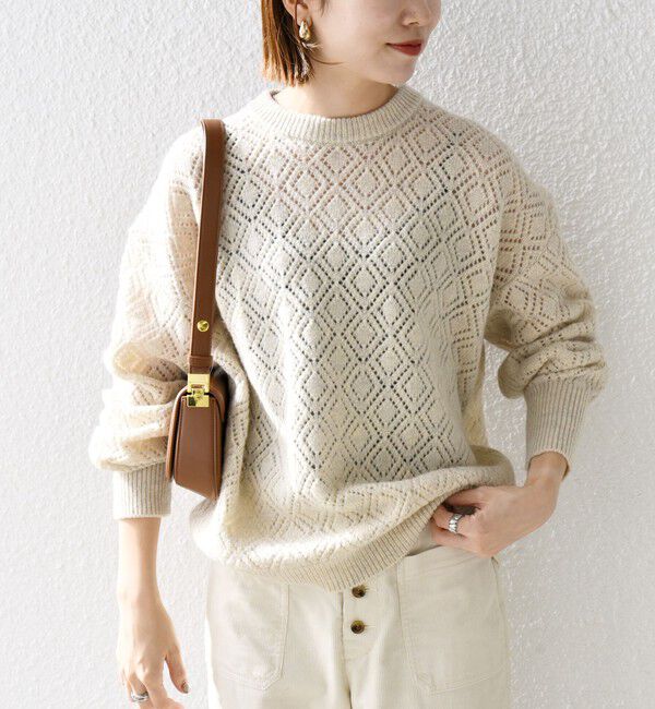 SHIPS any「SHIPS any:〈手洗い可能〉レース編み クルーネック ニット プルオーバー」|ニット・セーター|