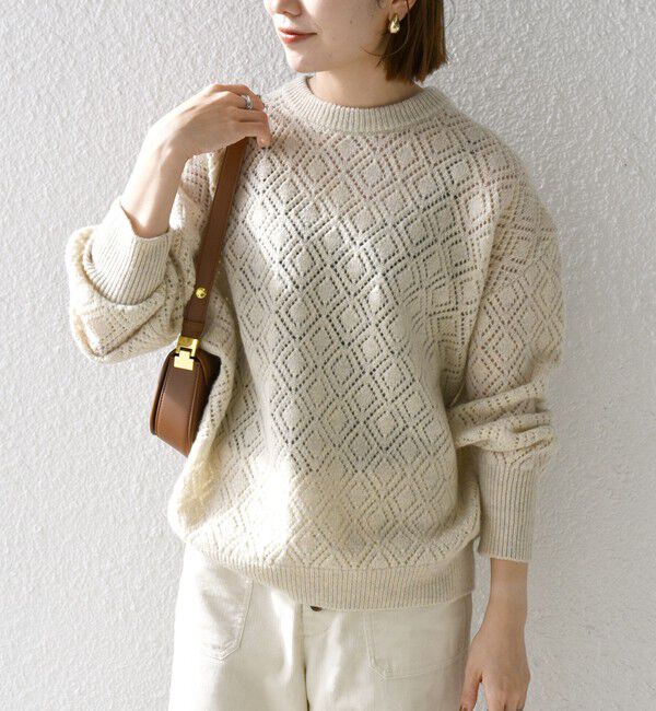 SHIPS any「SHIPS any:〈手洗い可能〉レース編み クルーネック ニット プルオーバー」|ニット・セーター|