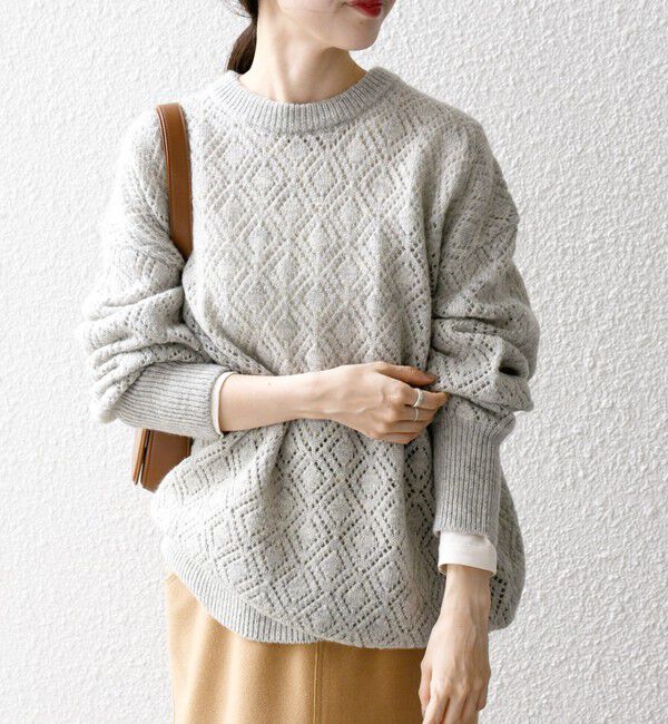 SHIPS any「SHIPS any:〈手洗い可能〉レース編み クルーネック ニット プルオーバー」|ニット・セーター|