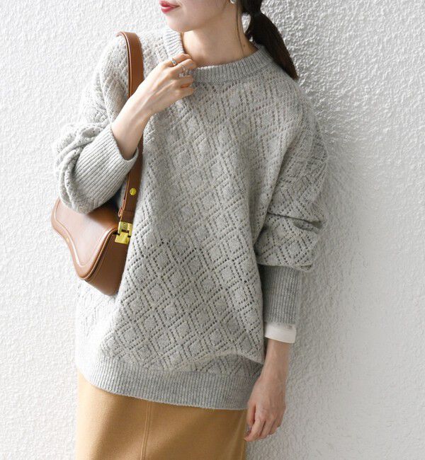 SHIPS any「SHIPS any:〈手洗い可能〉レース編み クルーネック ニット プルオーバー」|ニット・セーター|