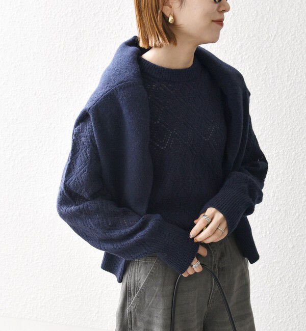 SHIPS any「SHIPS any:〈手洗い可能〉レース編み クルーネック ニット プルオーバー」|ニット・セーター|