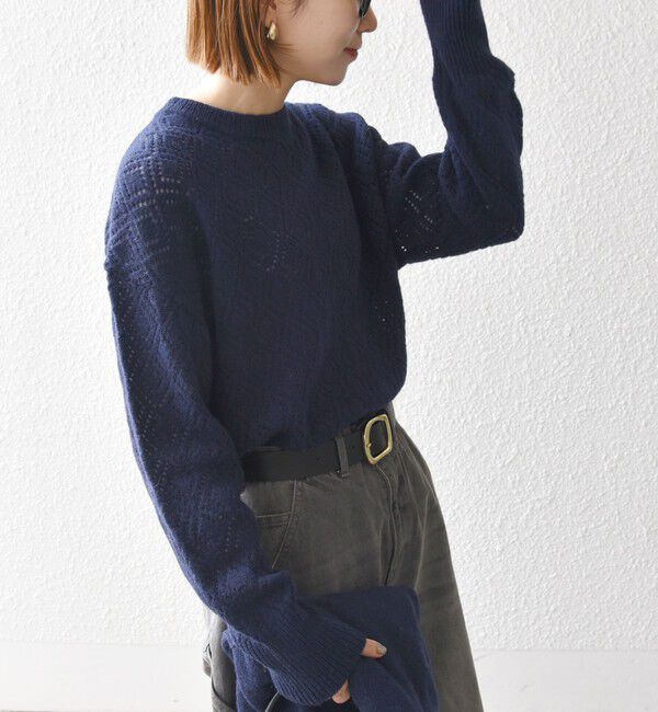 SHIPS any「SHIPS any:〈手洗い可能〉レース編み クルーネック ニット プルオーバー」|ニット・セーター|