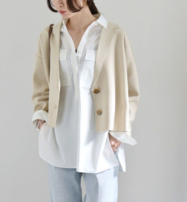 quaranciel「quaranciel:〈手洗い可能〉コンパクト ワイド テーラード ニット ジャケット」|テーラードジャケット|