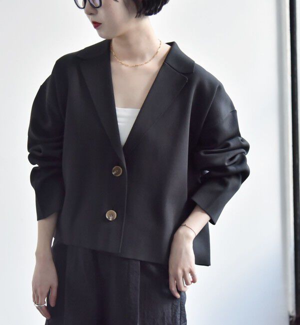 quaranciel「quaranciel:〈手洗い可能〉コンパクト ワイド テーラード ニット ジャケット」|テーラードジャケット|