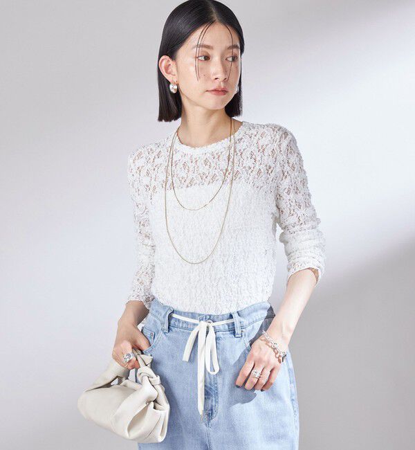 SHIPS for women「〈手洗い可能〉ラッセル レース クルーネック カットソー」|Tシャツ・カットソー|