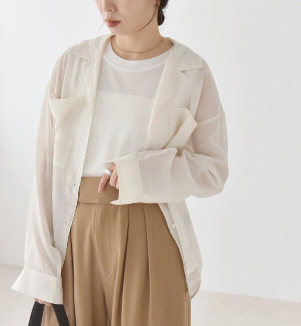 quaranciel「quaranciel:〈洗濯機可能〉シアー ポケット オープンカラー オーバー シャツ」|シャツ・ブラウス|